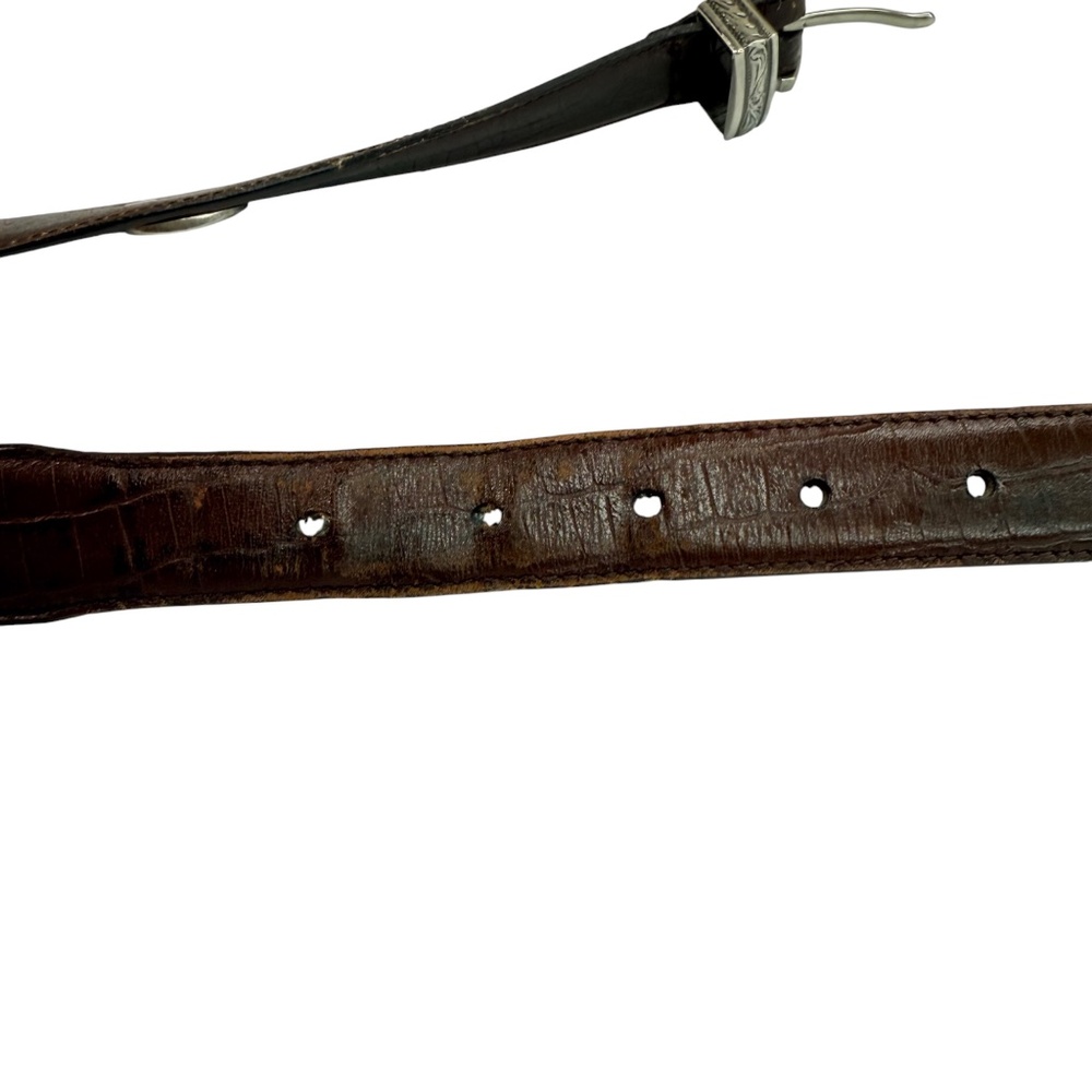 Elegant Brown Leather Belt with Intricate Silver Buckle - Picture 8 of 13